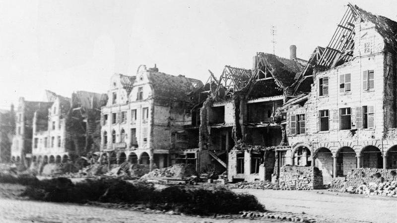 The ruins of the houses along the Main Square of the town of Arras