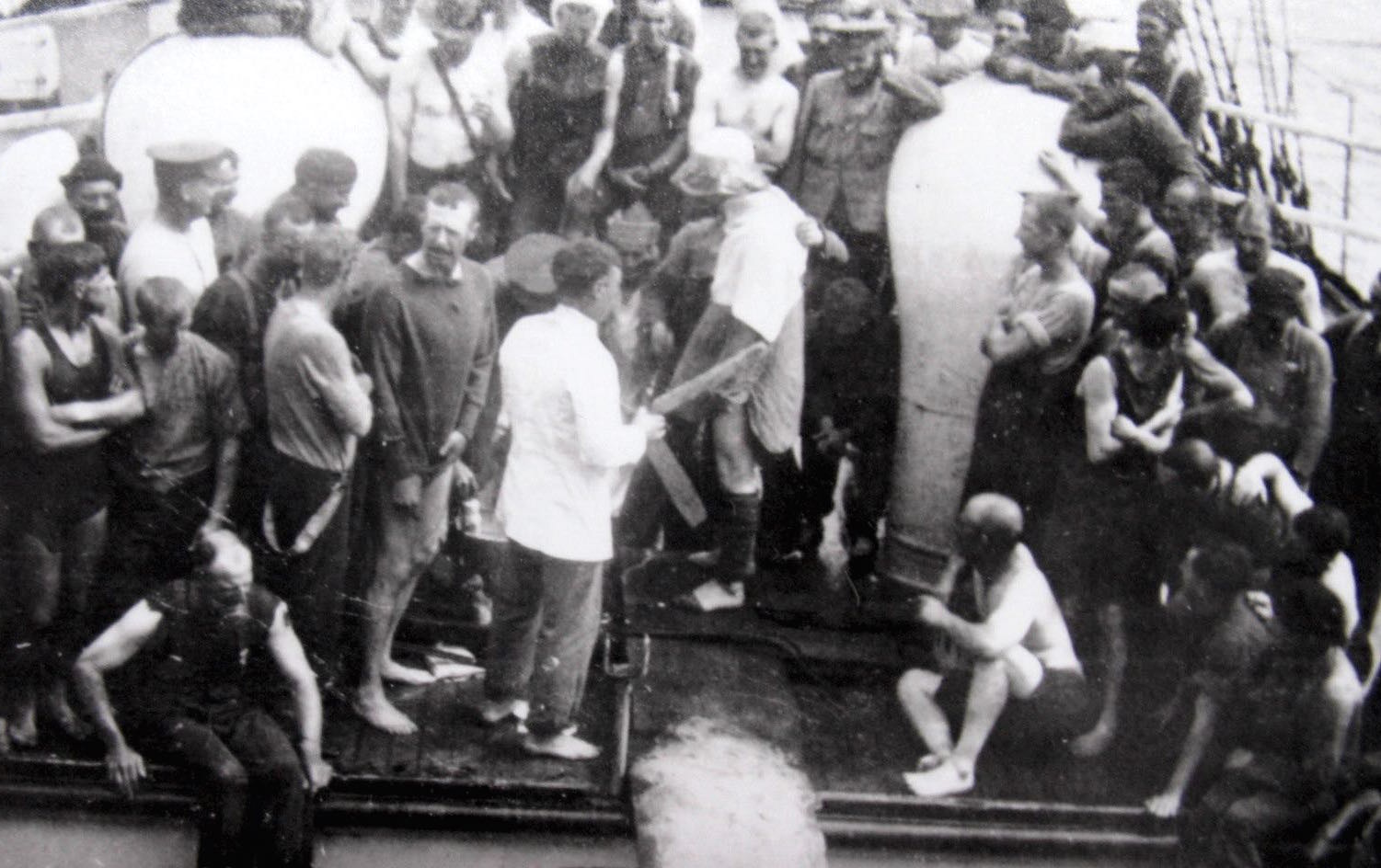 The men receiving the Equator baptism on board the Ruapehu